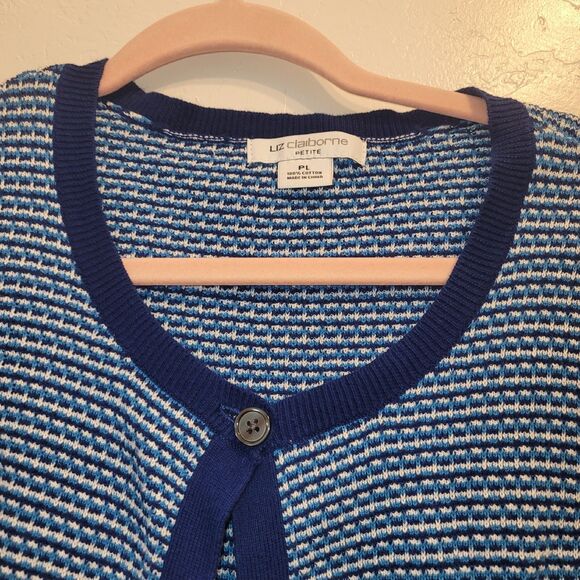 Liz Claiborne Womens Sz PL Popover Long Sleeve Cardigan Tweed Blue 100% Cotton - Picture 3 of 5